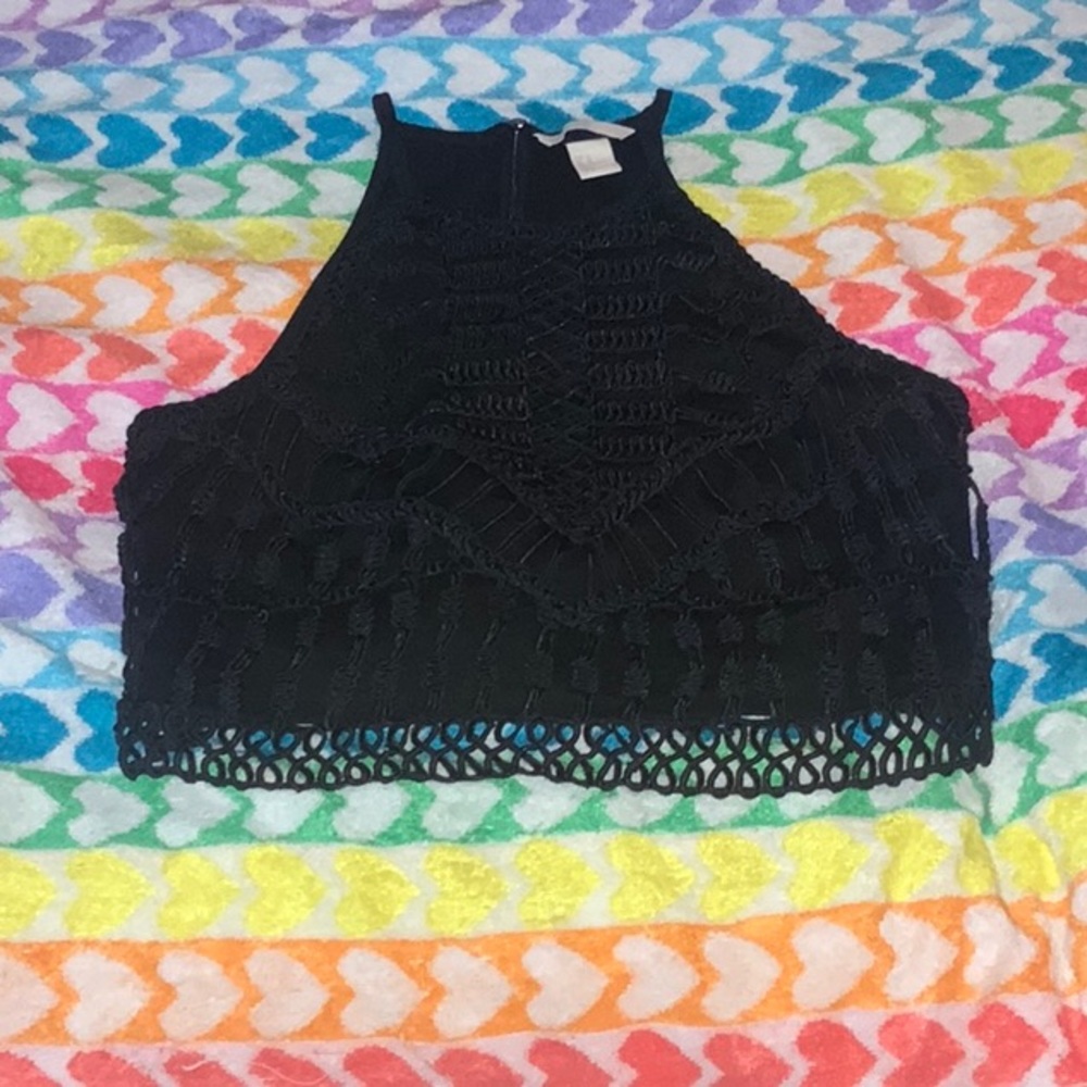 H&M MED BLACK BRAIDED DRESS TOP